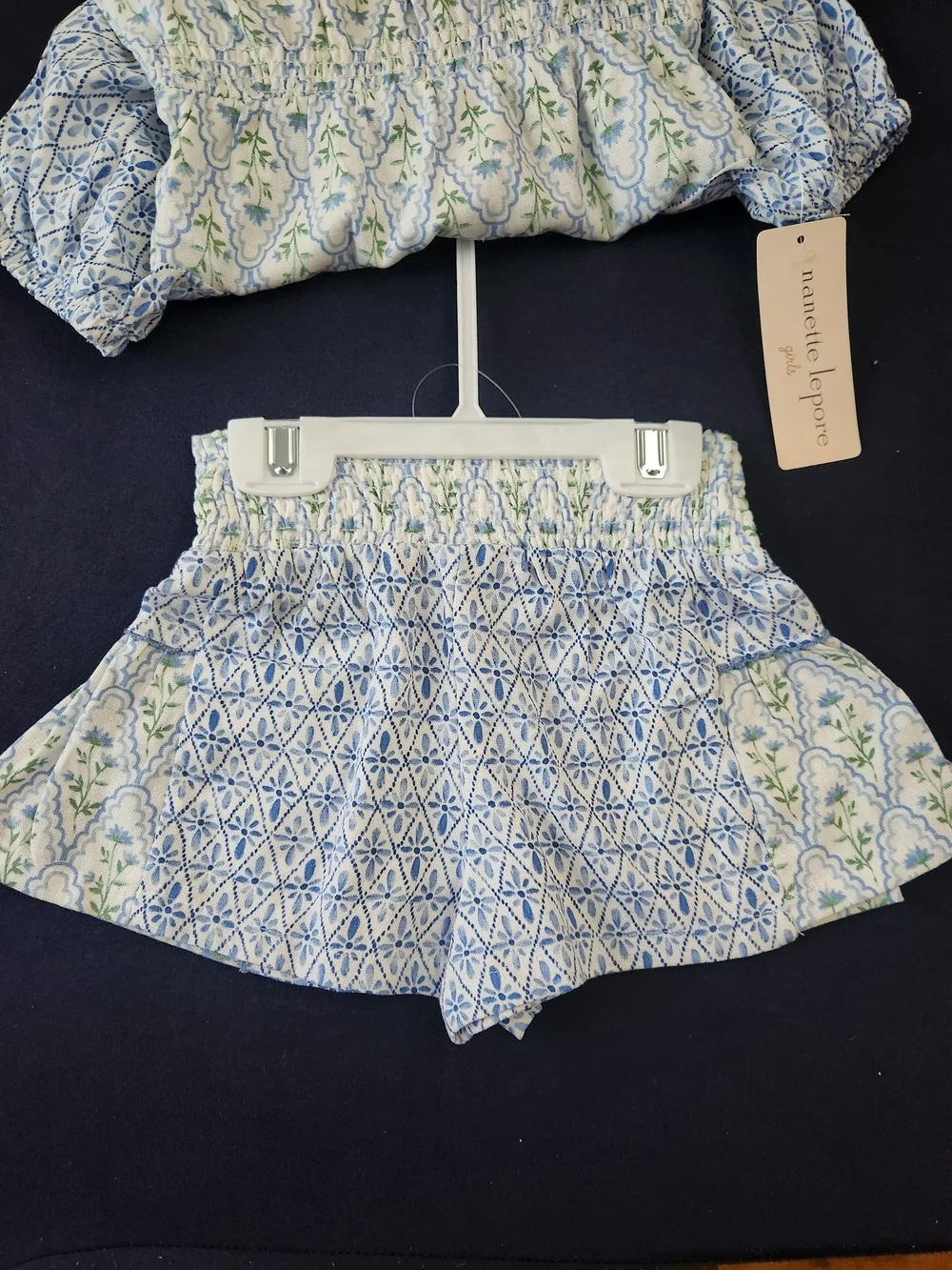 Nanette Lepore Light Blue and White Floral Girl's Matching Short Set, S4T, NWT